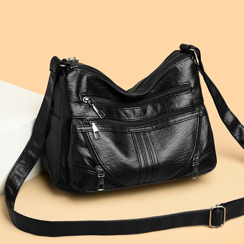 Middle-aged and Elderly Women's Bag Soft Leather One-shoulder Crossbody Bag Middle-aged Casual Women's Backpack New Multi-layer Women