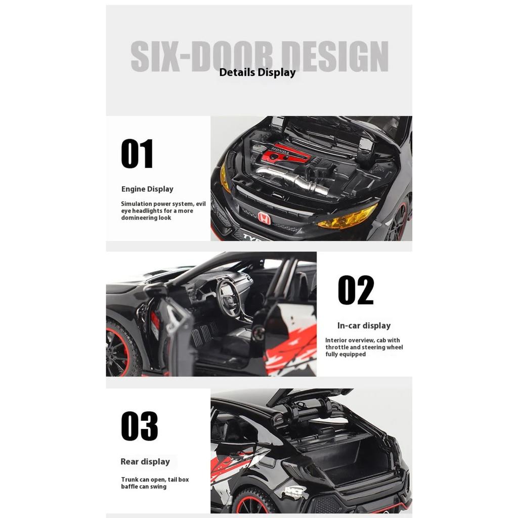 1/32 Honda Civic Type-R Alloy Model, Exquisite Desktop Ornament, The Best Collectible for Car Model Enthusiasts, Halloween Gift