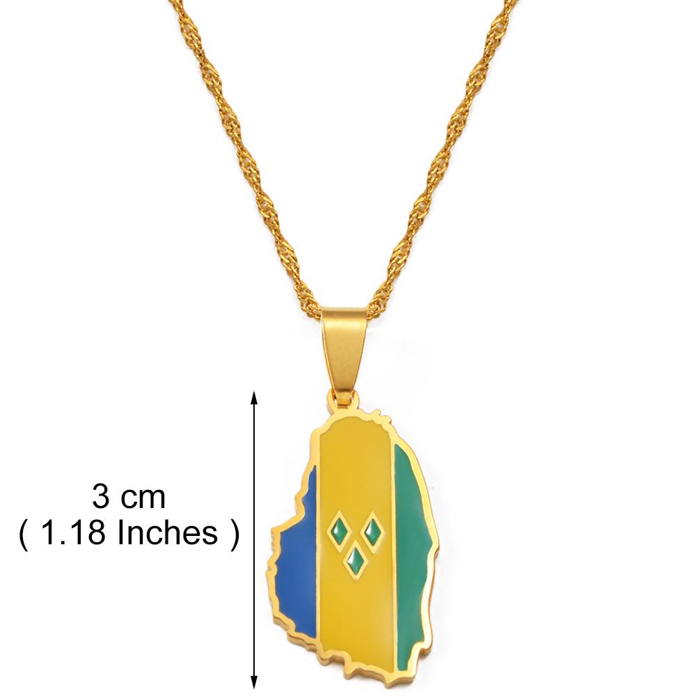 Anniyo Gold Color ST. Vincent Map Pendant Water Wave Chain Necklaces Saint Vincent Maps Lesser Antille Jewelry #098421