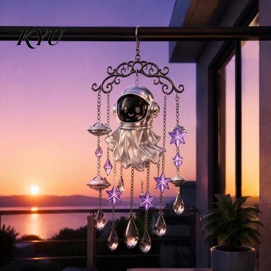 Window Hanging Decoration Halloween Ghost Wind Chime Decoration, Vintage Sun Catcher with Faux Crystal Party Supplies Drops Tassels, Acrylic Ornament