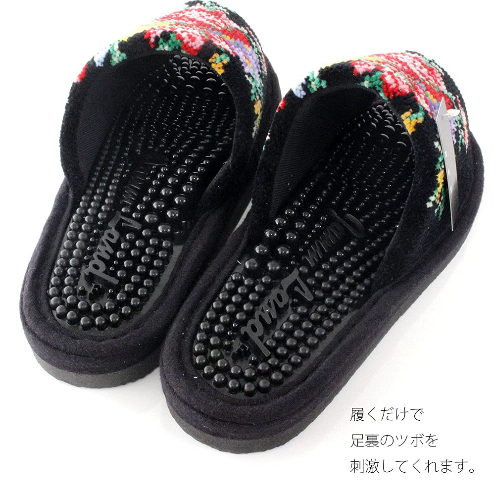 Здоровые шенилловые сандалии с цветочным узором, сделано в Японии, (черный)