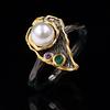 Sterling Silver Rings Vintage Leave Pattern White Pearl Ring for Women Wedding Party Italian Jewelry Hip Hop Style