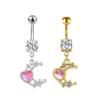 Pink  Pendant Belly Button Ring For Women Stainless Steel Navel Piercing Jewelry Rabbit Heart Bear Butterfly Belly Ring