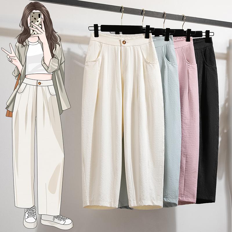 Dimanaf 2025 Summer Plus Size Women Wide Leg Pants High Waist Basic Elastic Pants Loose Casual Solid Pants 5XL