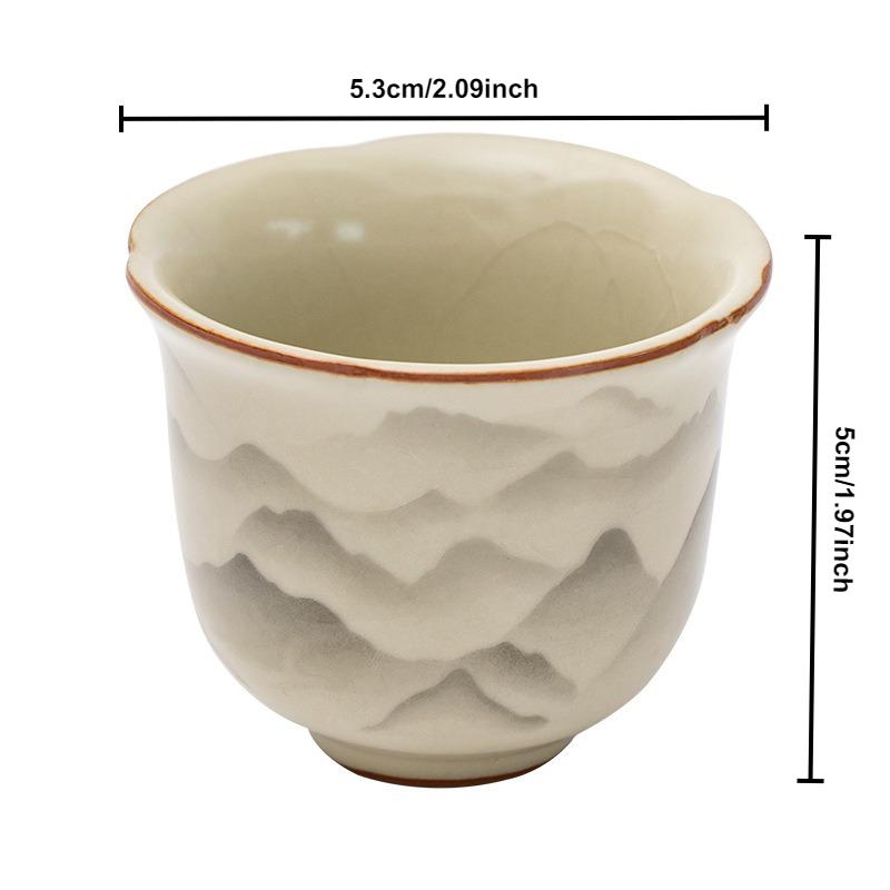 55 мл Ретро Ру Глазурь Керамическая Чайная Чашка с Цветочным Краем Маленькая Пейзажная Одиночная Мастер-Чашка Дегустационная Пиала Чашки Набор для Чая Кунг-Фу Чайная Посуда