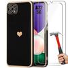 TPU Case - Booling - for Samsung Galaxy A22 5G - Black - Heart Pattern - Scratch-resistant - 2 Tempered Glasses