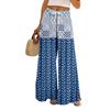 Women Summer Boho Palazzo Pants High Waist Wide Leg Floral Printing Casual Trousers With Pockets