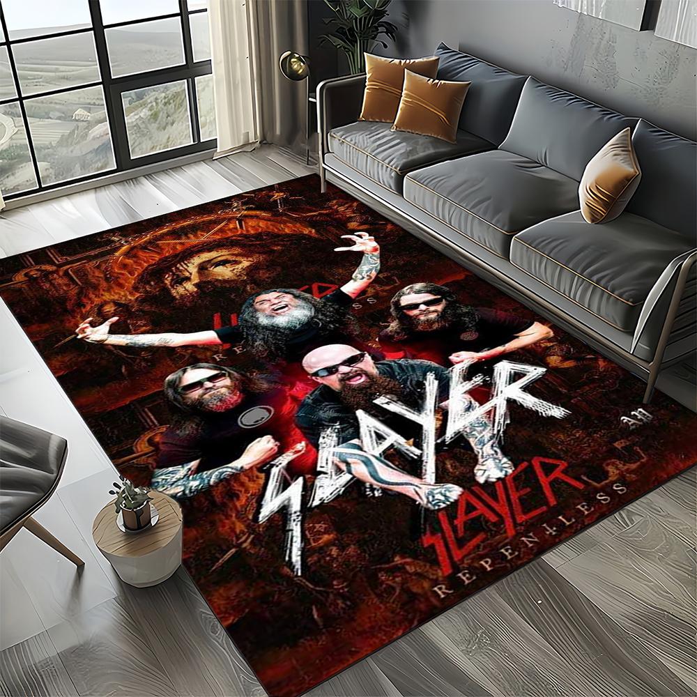 3D Retro Band Slayer Heavy Metal Rcck Sign Carpet Rug for Living Room Bedroom Home Sofa Decoration,Kid Play Non-slip Floor Mat