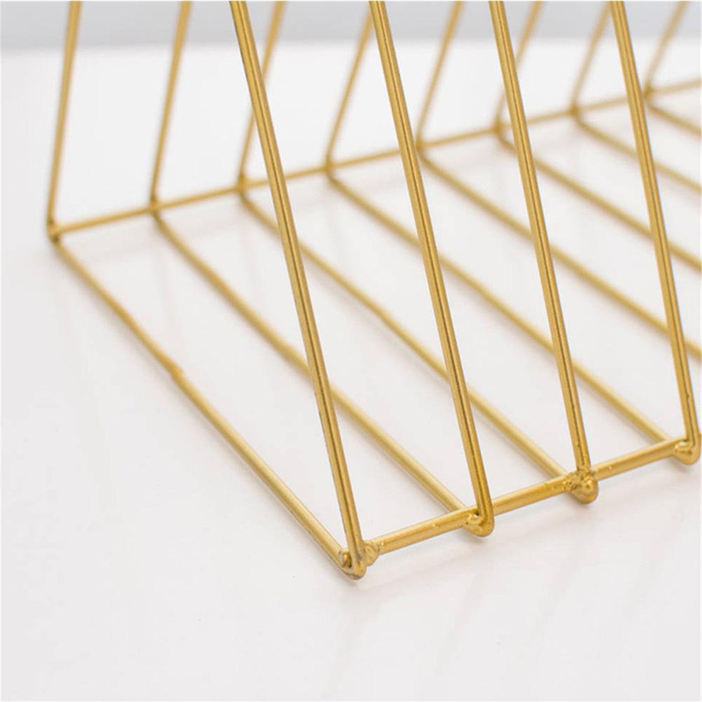 Multifunctional Iron Triangle Desktop Bookshelf Books Magazines Rack Holder Gold