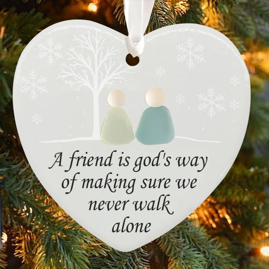 Heart-Shaped Sea Glass Friendship Decor Ceramic Heart Ornament Friendship Keepsake Sea Glass Art Christmas Tree Hanging Ornament for Best Friends