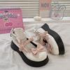 Japanese sweet pink bow Mary Jane small leather shoes women's spring 2024 shallow mouth muffin thick-soled jk single shoes