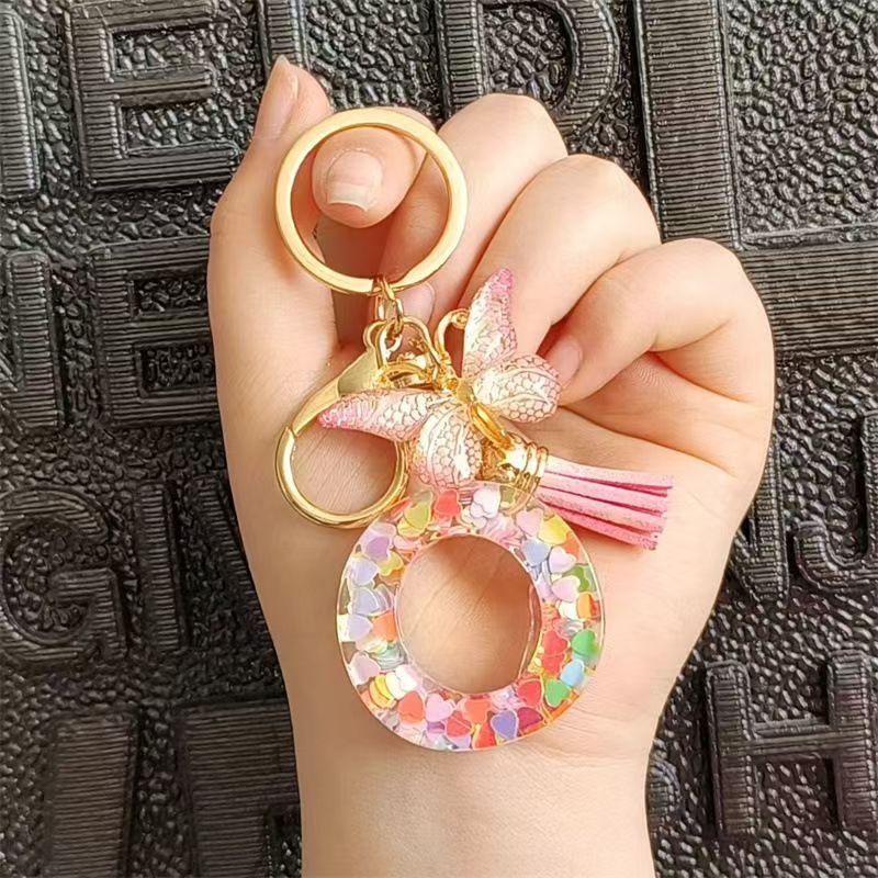 Модный брелок с пайетками 26 английских букв AZ, розовая бабочка, кисточка, брелоки, украшения из смолы, аксессуары для женского рюкзака, сумки, кулона