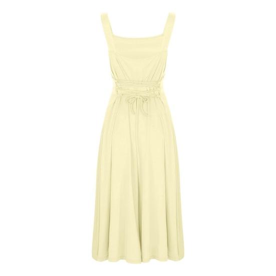 Летнее платье миди с квадратным вырезом, без рукавов, струящееся подол, с открытой спиной, однотонное, с высокой талией, платье миди для свиданий, выпускного вечера, вечеринки