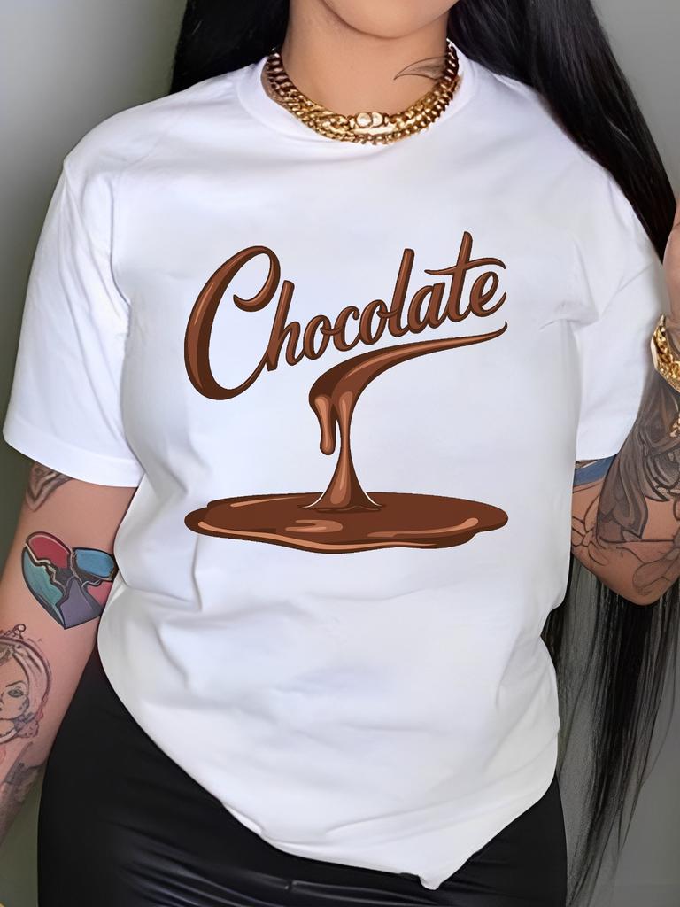 Женская футболка с принтом Drip Chocolate, женская повседневная футболка с коротким рукавом, удобная с круглым вырезом, мягкие милые футболки, топы