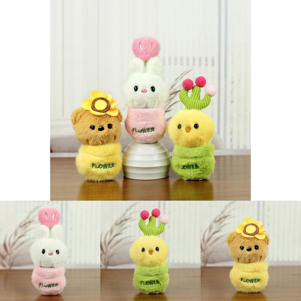 Delightful Plush Animal Keychain Bunny And Bear Cute Potted Plant Accessories