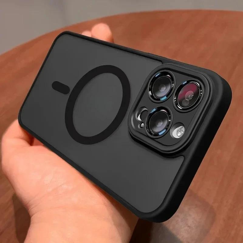Полупрозрачный Чехол Для iPhone 17 16 15 14 13 12 11 Pro Max Для Magsafe Магнитная Беспроводная Зарядка Матовый Защита Объектива Чехол