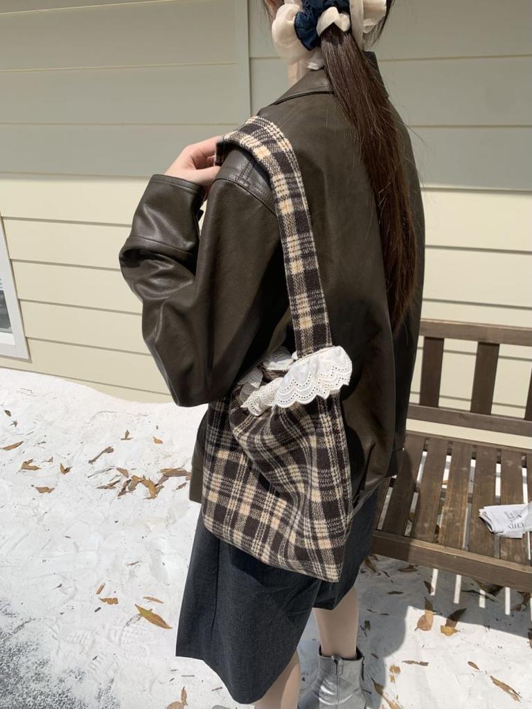 Кружевная клетчатая холщовая сумка, нишевый дизайн, симпатичная сумка через плечо, женская осенняя универсальная портативная сумка через плечо