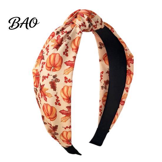 Comfortable Elastic Headband for Daily Wear Fall Knotted Women, Pumpkin Maple Leaf Headband, Fashionable Wide Broken Hair Brim Accessory Thanksgiving