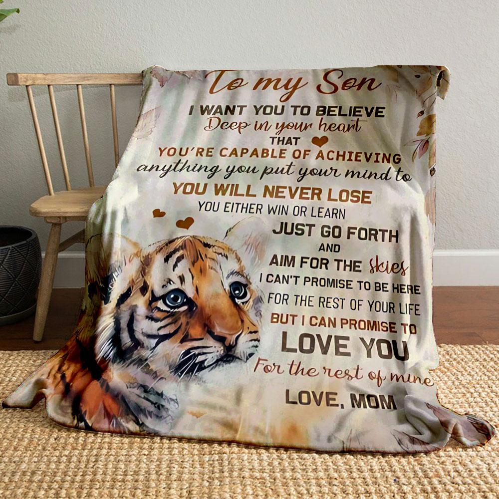 Mom's Love Inspirational Tiger Print Blanket for Son bedroom Blanket for Livingroom Couch lunch break Soft throw for Friend's festival Gift