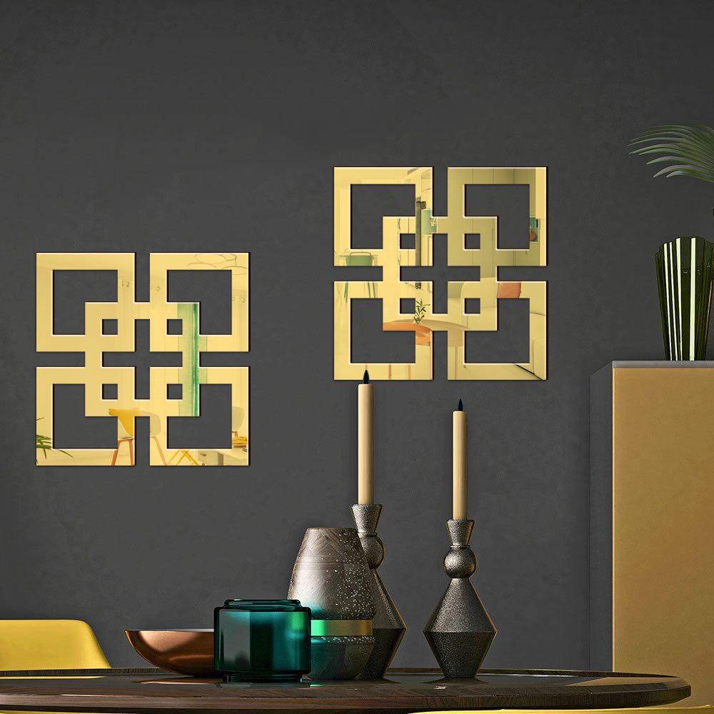 4/8/12pcs Geometry Mirror Wall Sticker Acrylic Square Wall Decals Self-adhesive Decorative Stickers DIY Room Home Decor