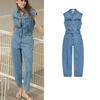 Spring and Summer Women's Clothing Metal Button Pocket Sleeveless Lapel Balloon Version Denim Jumpsuit 1879228
