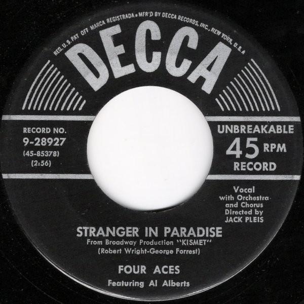 7-дюймовая пластинка FOUR ACES Stranger In Paradise The Gang Tha 928927 Decca 1953 US Pop Б/у