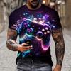 Men's Artistic Color Entertainment Game Controller Pattern Line Splicing T-shirt 3D Printing Casual Short Sleeved Fashionable Pe