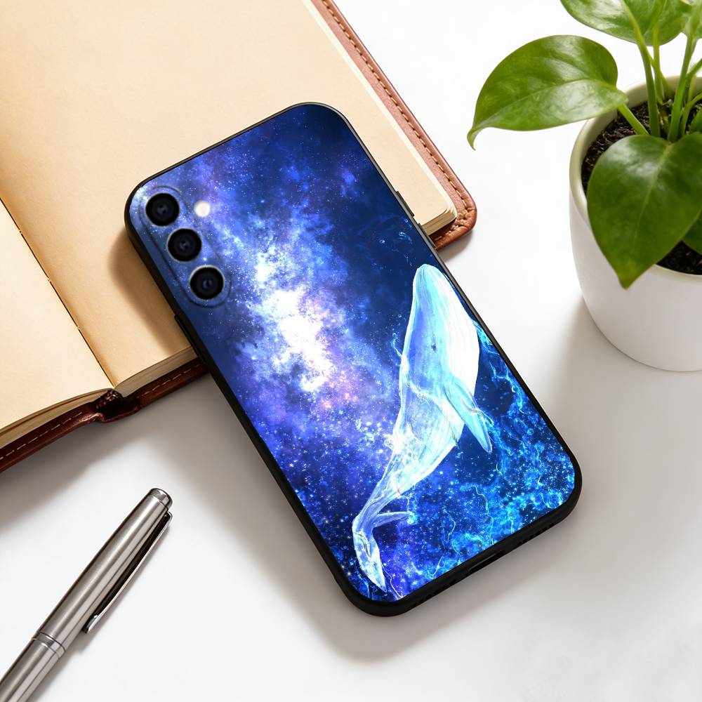 Глубокое море, звездное небо, синий кит. Чехол для телефона Samsung Galaxy A73, A72, A71, A70, A53, A52, A51, Другие Мягкий черный чехол