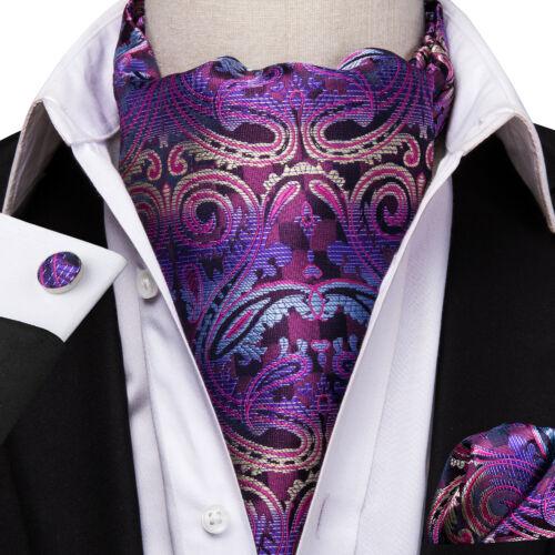 Mens Ascot Tie Set Paisley Cravats Red Black Blue Gold Pink Silk Vintage Scarf