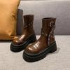 Retro Platform Leather Metal-decorated Women's Motorcycle Boots Designer Soft-soled Women Shoes Fashion  Ankle Boots Female