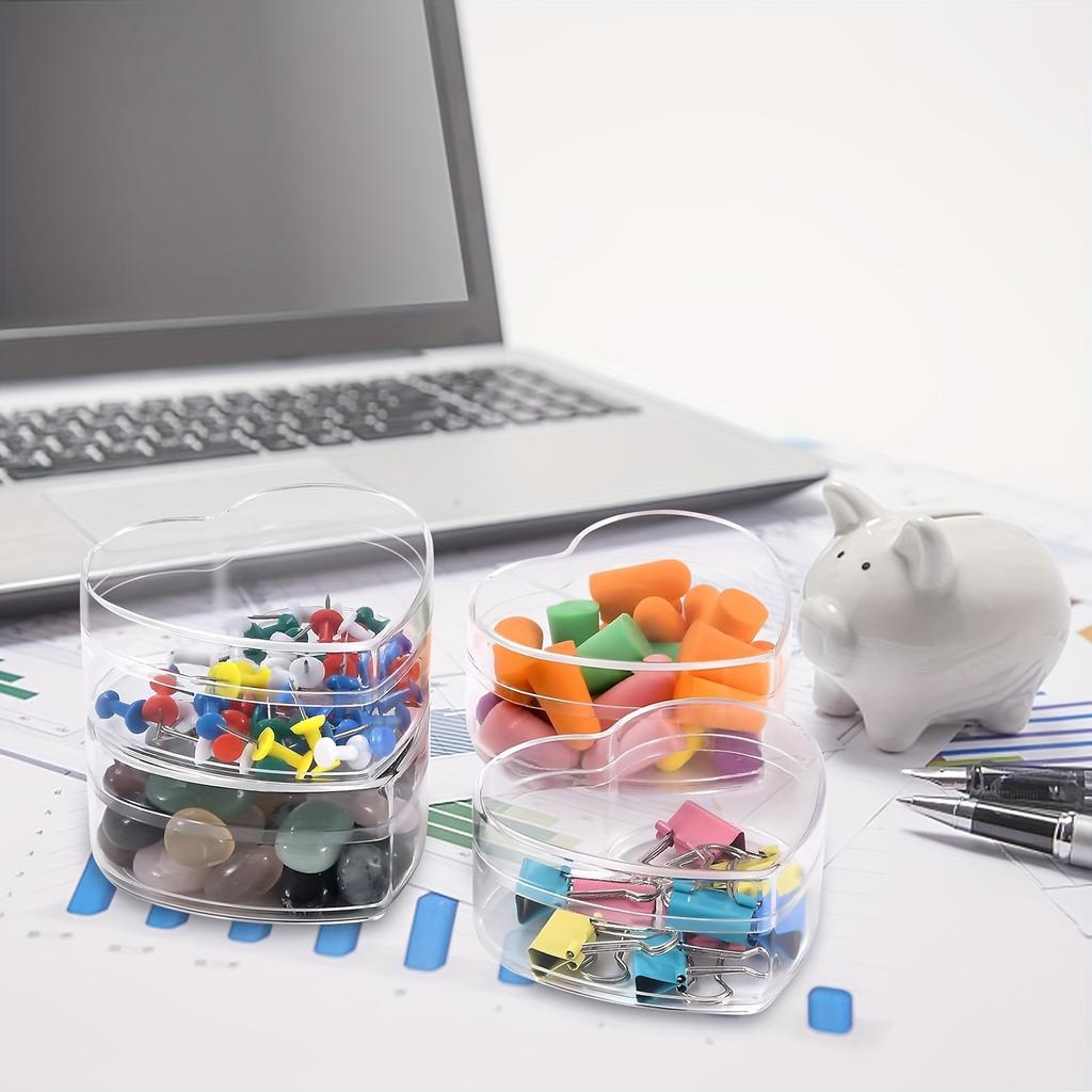 4 шт. прозрачных пластиковых ящика для хранения в форме сердца с крышками для домашней организации, коробки для хранения конфет и ювелирных изделий