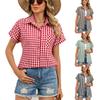 Fashionable Women's Plaid Pocket Collared Short-sleeved Shirt, Women's Button-down Shirt