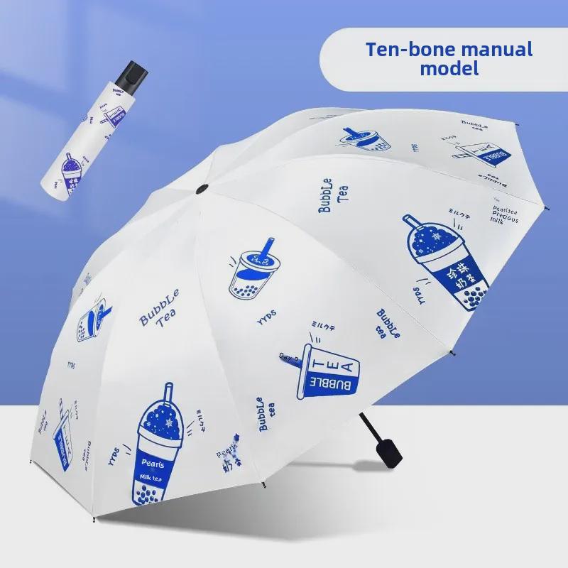 Автоматический женский зонт-цветок двойного назначения: Защита от ветра/дождя и УФ-излучения с тройным складыванием на черном клее.