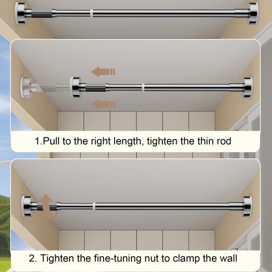 Натяжной карниз для штор, регулируемый, расширяемый, без сверления, нескользящий, из нержавеющей стали, дверной проем, окно, шкаф