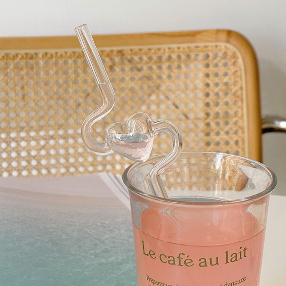 Многоразовая стеклянная трубочка в форме сердца для сока, прозрачная, на День святого Валентина, для девочек