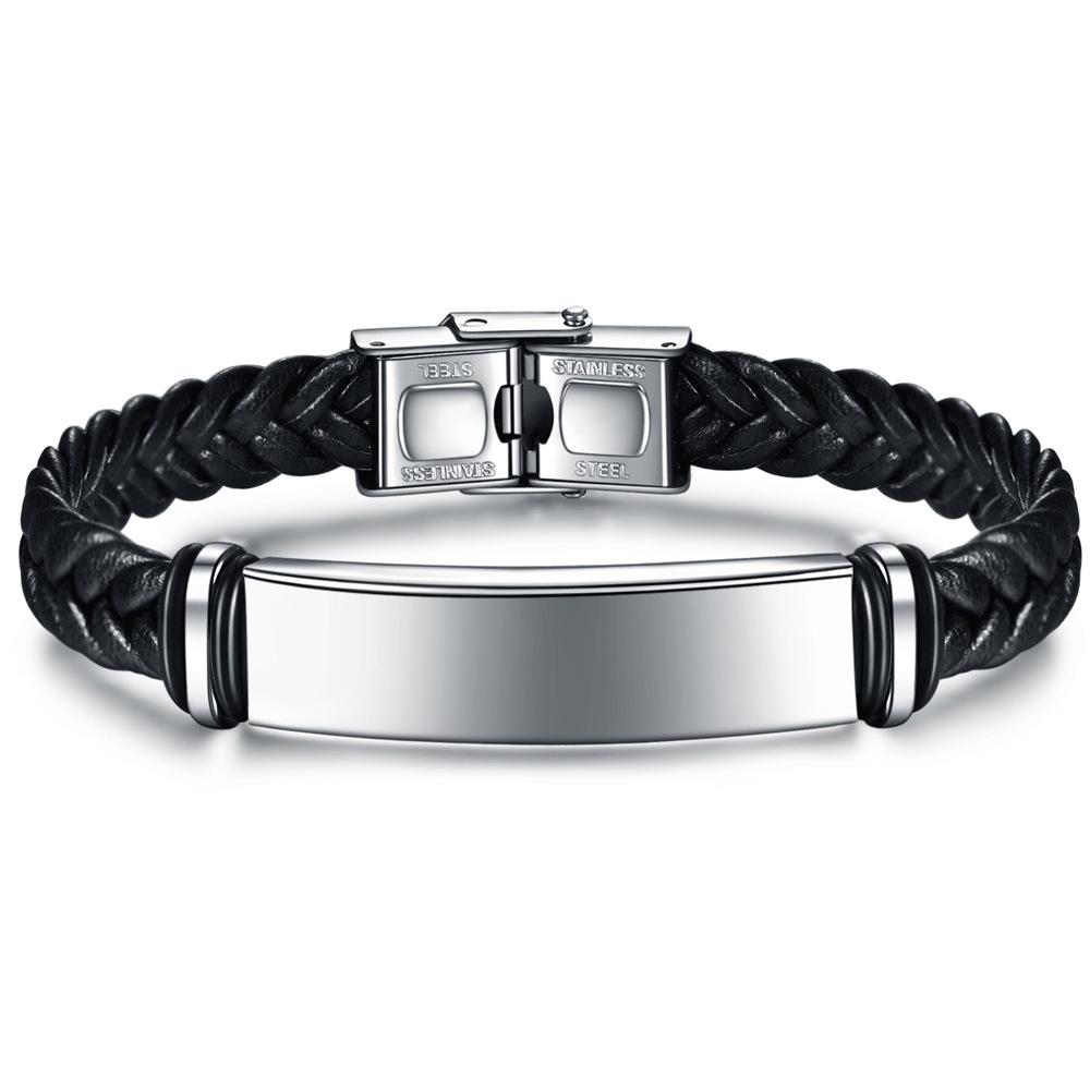 Men's Custom Personalize Engrave Jewelry Bracelets Fashion Braided Leather Inspirational Gifts Wristbands Bracelet For Him