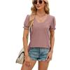 GMXIA Women's Fashion Casual Summer Spring Solid Color Print Short Sleeve U-Neck Loose Fold Blouses & Shirts