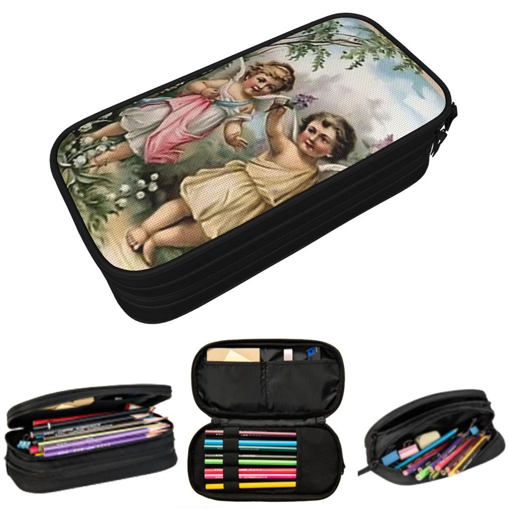 Kawaii Victorian Angel Vintage Rose Pencil Case for Boy Girl Gifts Pen Box Pencil Bag Stationery Supplies Pen Holder Bag