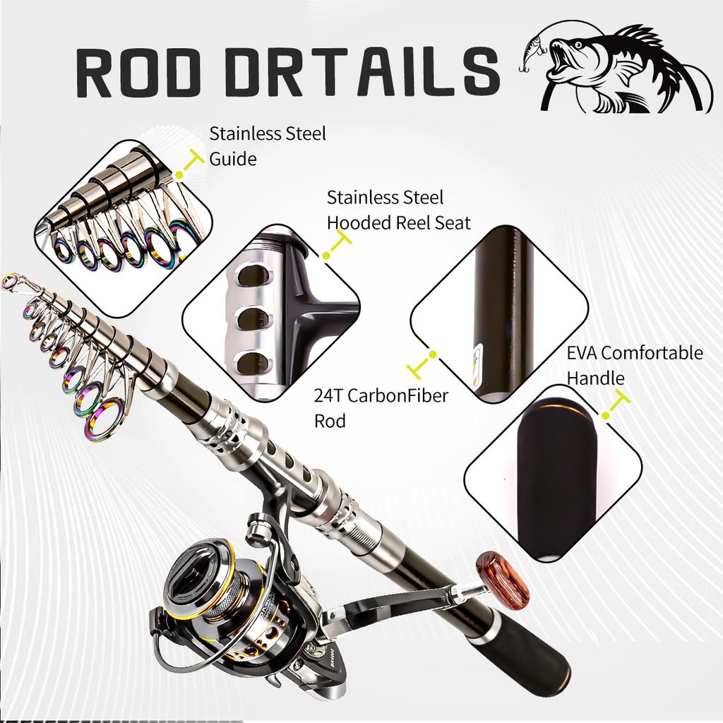 Hot Sale 1.8m Carbon Lure Rod and Reel Set, Telescopic Fishing Rod, Spinning Reel