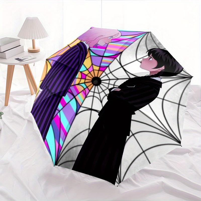 Wednesday Addams,Gothic Style Automatic Folding Umbrella 8 Ribs Lightweight Design, Durable Iron Frame, Compact and Portable, Ideal Birthda