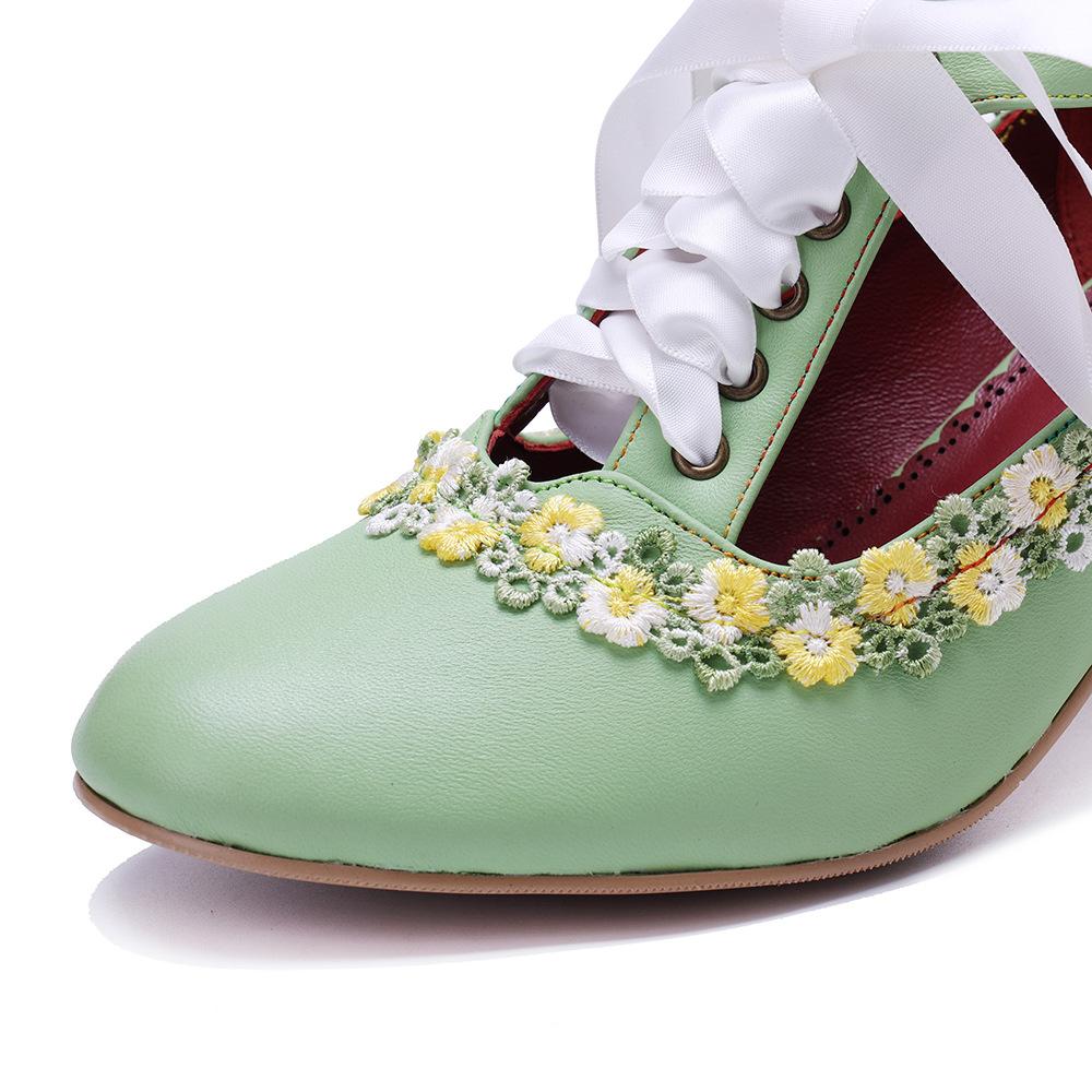 Johnature Туфли-лодочки ручной работы из натуральной кожи женские туфли ретро кружева Мэри Джейн туфли на высоком каблуке