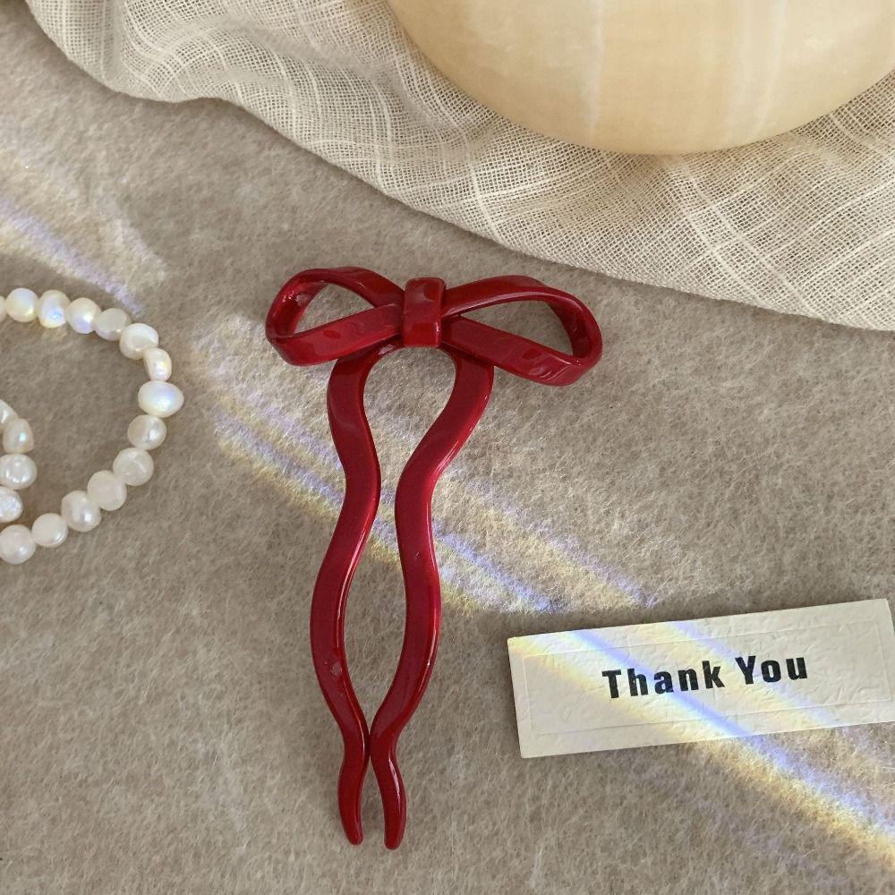 Multicolor Acetic Acid Bow Hair Stick Chinese Style Pan Hair Fork Cute U-shaped Hairpin Ladies