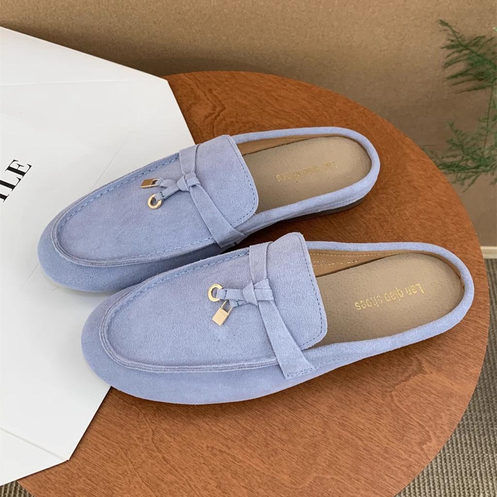 Muller Slippers High Quality Luxury Loafers Suede Shoes Round Toe for Women Moccasins Comfortable Female Lazy Slip-on Fl