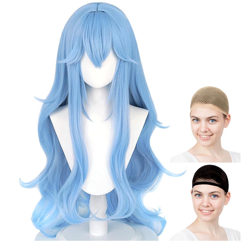 CaseEden Cosplay Wig Premium EVA Movie Rei Ayanami Long Hair Light Blue Light Blue 6042
