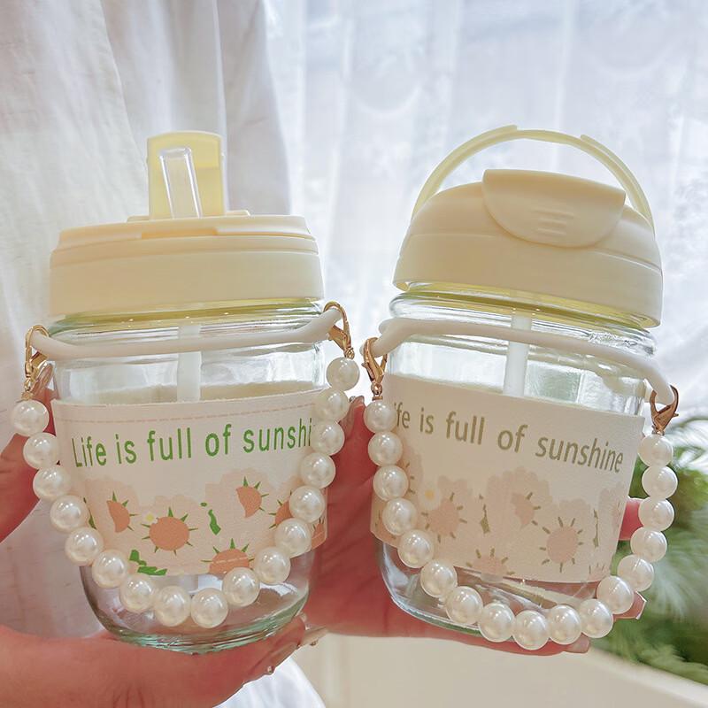 OLOEY Ins Style Pearl Double-Drink Glass Cup Set