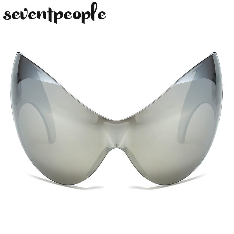 Oversized Punk Y2k Sports Sunglasses Women Men 2000's Steampunk One Piece Sun Glasses Luxury Brand Rimless Cat Eye Shades UV400