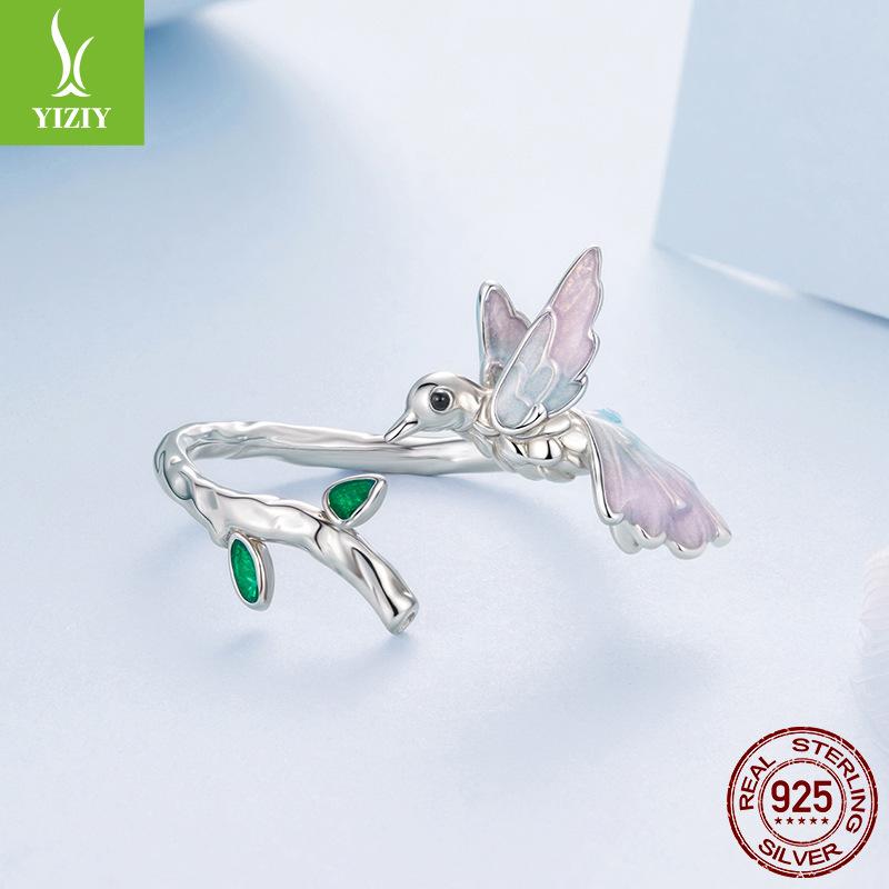 Smart Kingfisher Open Ring Exquisite Cute Pink S925 Sterling Silver Bird Ring Jewelry