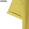 VONDA Женская блузка с V-образным вырезом, коротким рукавом, застегивающаяся на пуговицы, повседневная, элегантная, укороченная