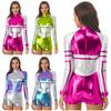 S-3XL Ladies Space Party Jumpsuit Alien Robot Design Metallic Shiny Contrast Color Long Sleeve Back Zipper Bodysuit for Halloween Cosplay