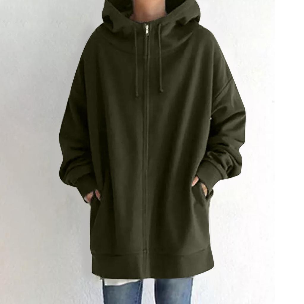 Women's Zip Hooded Long Sweatshirt Lightweight Loose Long Sleeve Casual Sweatshirt With Pocket